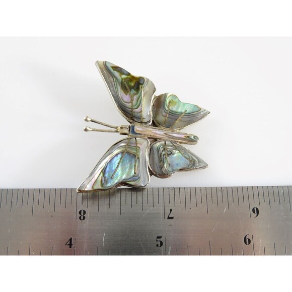 Vintage Butterfly Pin Abalone Inlay Sterling Silver Taxco Mexico RS 925 - Picture 6 of 6